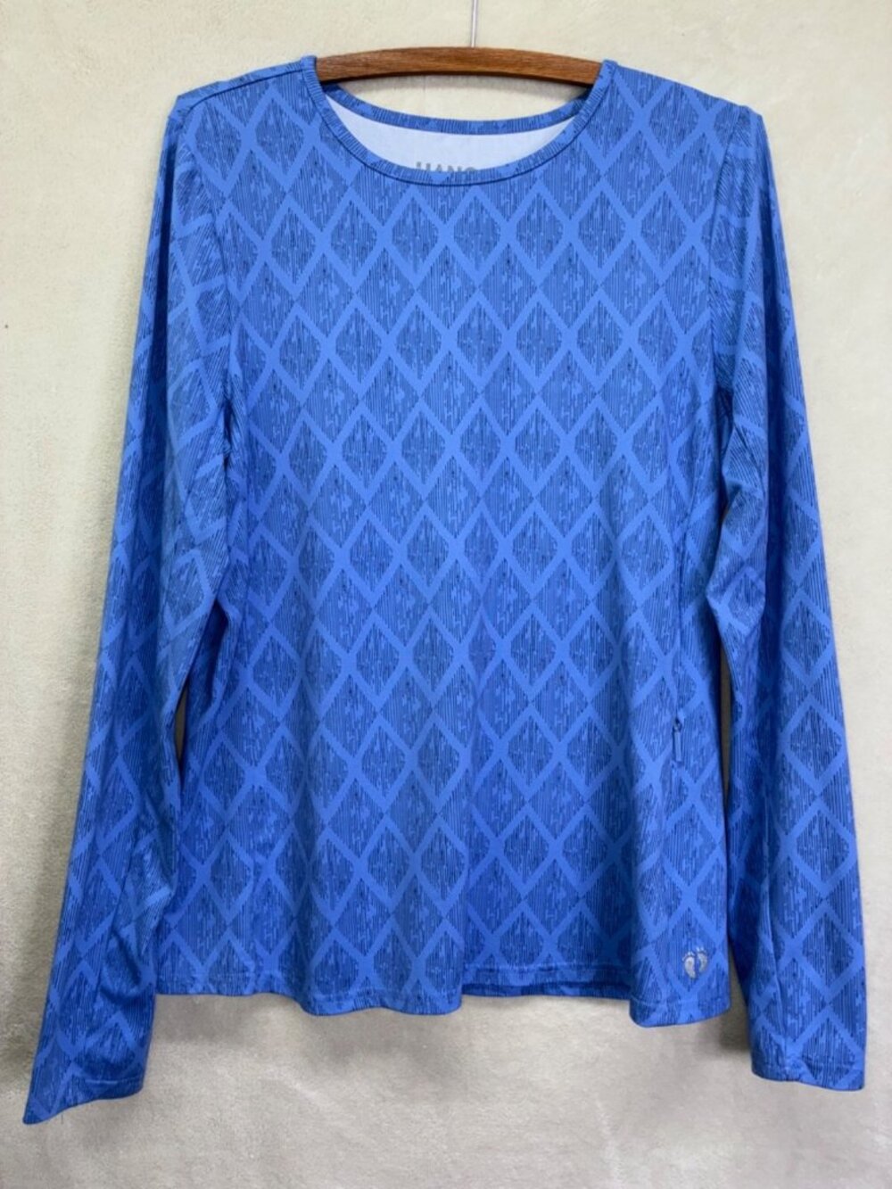 Hang Ten Long Sleeve Sport Shirt Hidden Side Zipper Pocket Blue Stretch Sz M .g